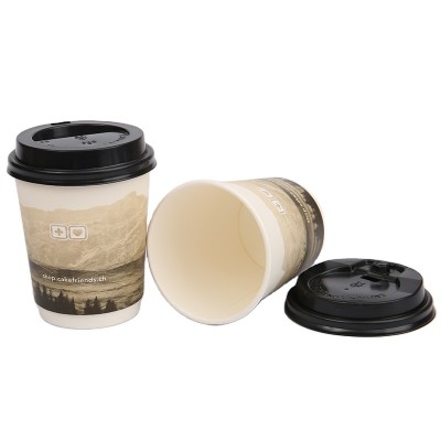 8oz Double Wall Cup For Hot Coffee With Plastic Cover Customization Printing