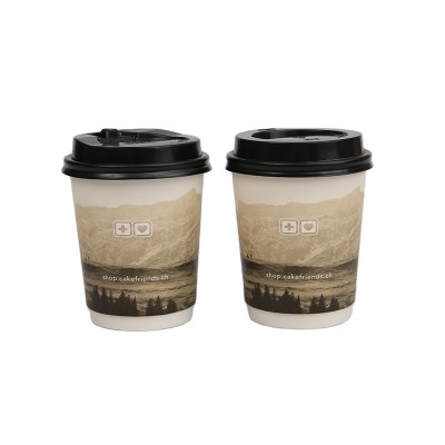 8oz Customized Printing Disposable Double Wall Coffee Paper Cup with Lid